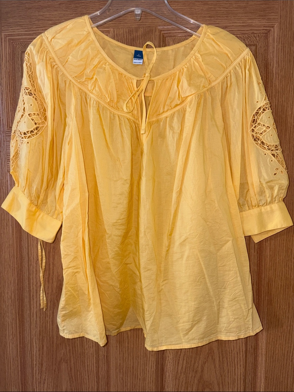 Old Navy Yellow Peasant Tunic with Eyelet Sleeve Detail